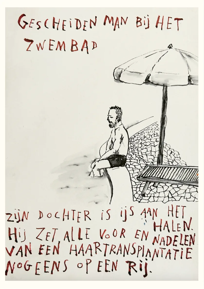 Gescheiden man bij het zwembad